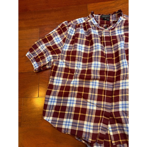 Rag & Bone Plaid Shirt Ruffle Neck Accordion Pleated Back Preppy | Womens Medium - Picture 5 of 14